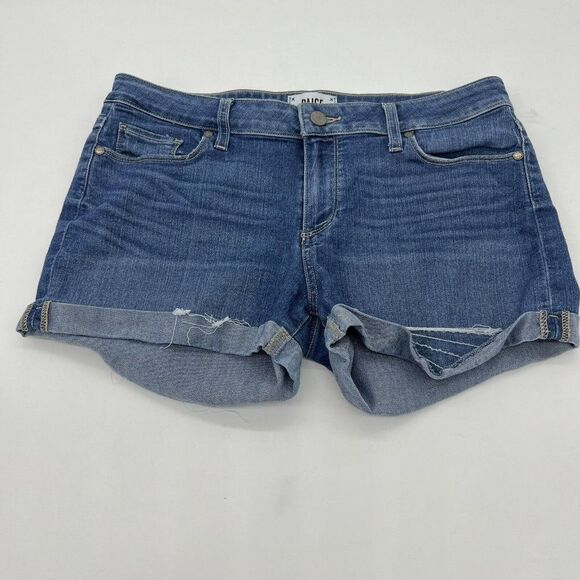Paige Jimmy Jimmy Jean Shorts Women's Size 28 Distressed Denim Cuffed Raw Hem - Picture 1 of 4